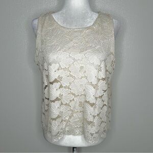 14th & Union Womens Ivory Lace Crochet Sleeveless Tank Top Size S